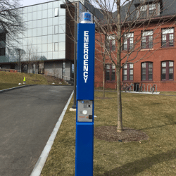 blue light emergency telephone on the Tufts University campus