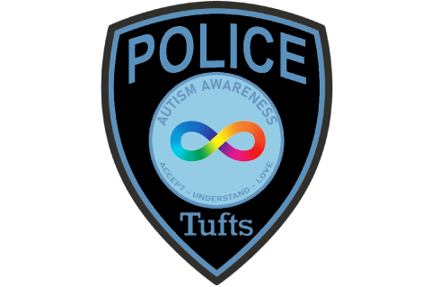 A police patch with a rainbow infinity loop